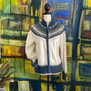Tiara vintage cardigan sweater with tassel zipper pull. Fair Isle Nordic Ski Med
